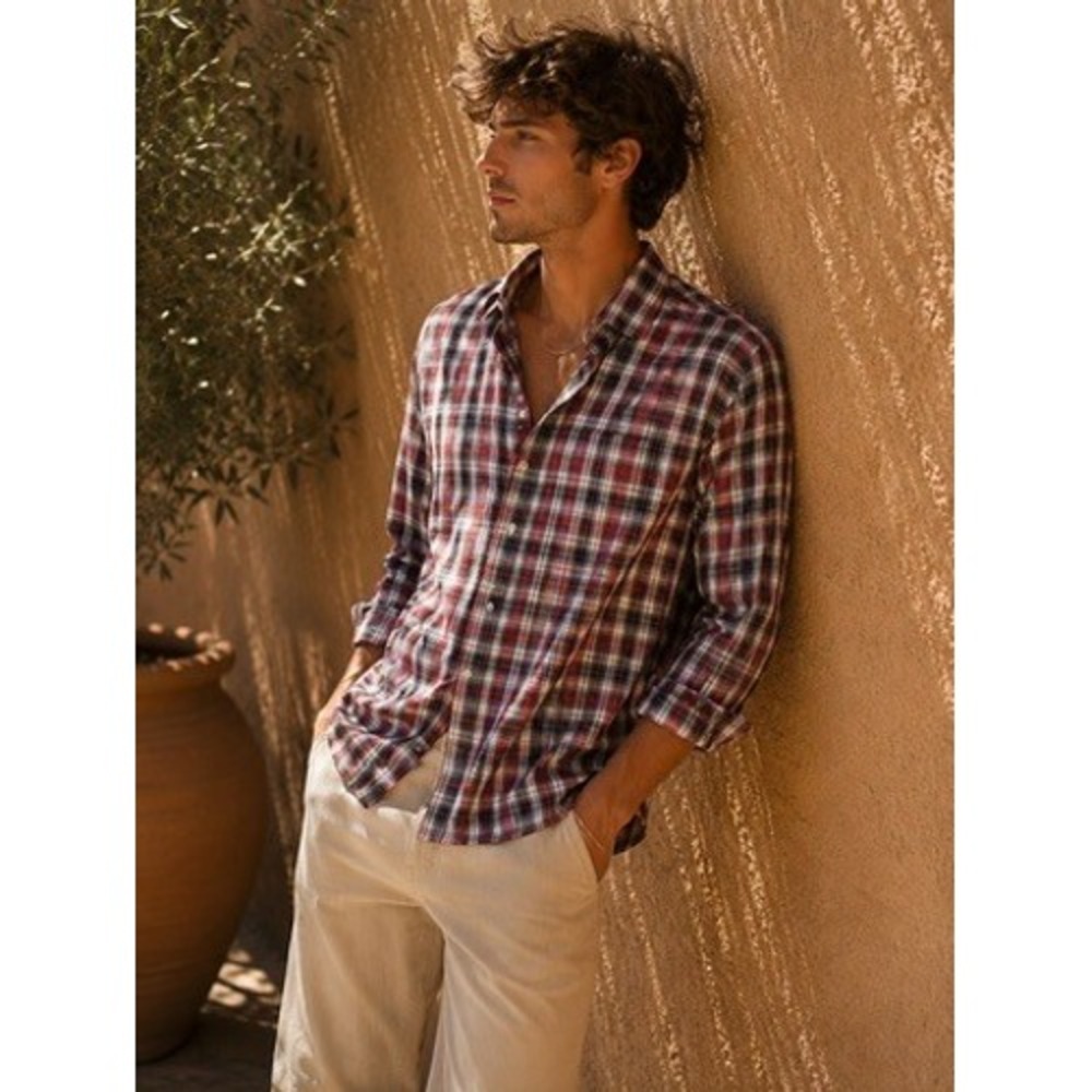 State And Liberty Men Plaid Button Down Shirt Red Navy Blue Check Long Sleeve L